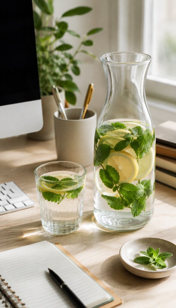 Wasser mit Zitrone und Minze im Alltag
